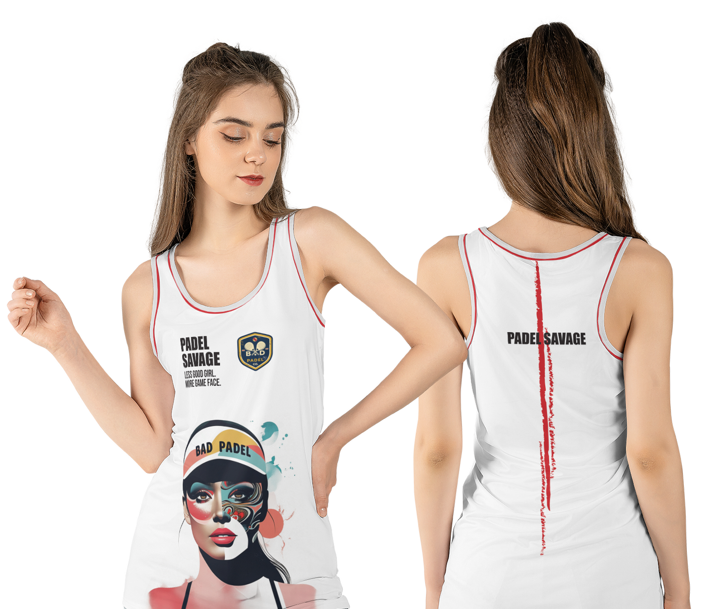 PADEL SAVAGE. LESS GOOD GIRL. MORE GAME FACE. TANK TOP