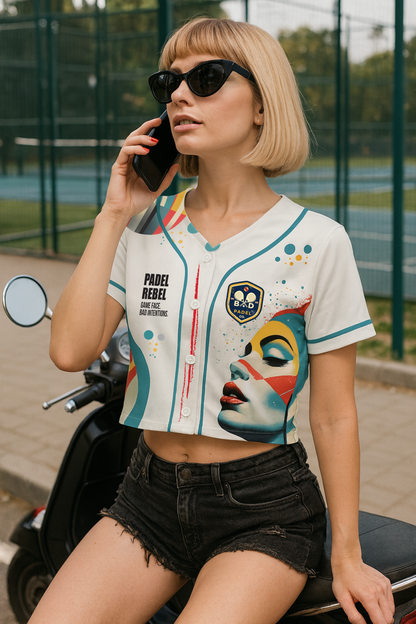 Women's Padel Crop Top — Game Face, Bad Intentions (White) | Bad Padel Co