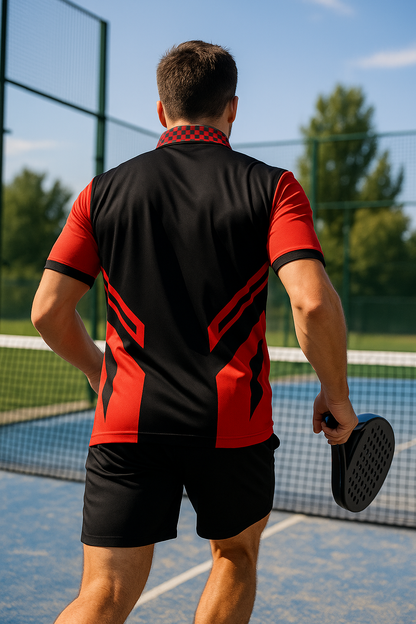 PADEL SAVAGE. NO WARM UP. NO WARNING. – Men's Padel Polo Shirt, product view 4 by Bad Padel Co
