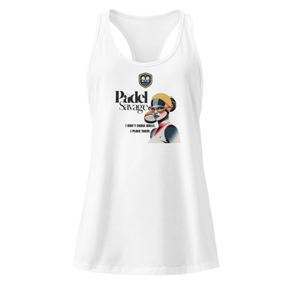 "I Don't Chase Balls. I Place Them" - Padel Racerback Tank. – Women's Padel Tank Top, product view 2 by Bad Padel Co
