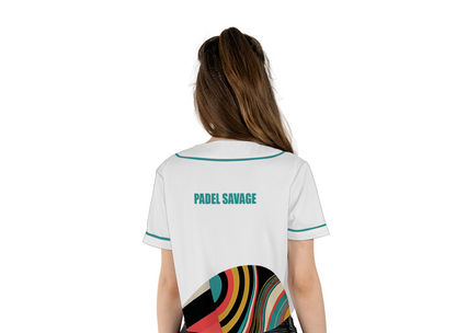 PADEL SAVAGE - LESS GOOD GIRL / MORE GAME FACE / CROP TOP – Women's Padel Crop Top, product view 3 by Bad Padel Co