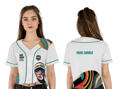PADEL SAVAGE - LESS GOOD GIRL / MORE GAME FACE / CROP TOP – Women's Padel Crop Top, product view 4 by Bad Padel Co
