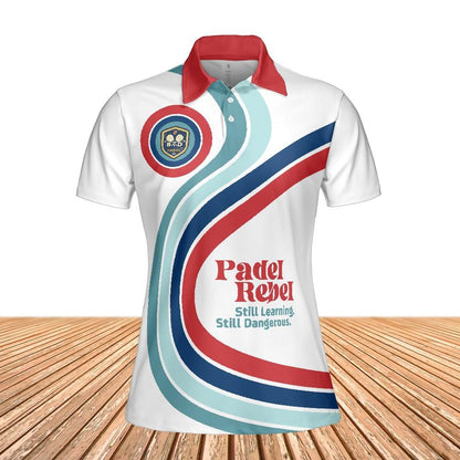 PADEL REBEL - STILL LEARNING / STILL DANGEROUS - Polo Shirt (Lightweight) – Women's Padel Polo Shirt, product view 3 by Bad Padel Co