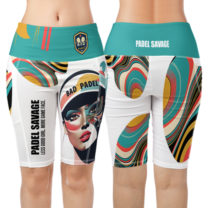 PADEL SAVAGE. LESS GOOD GIRL. MORE GAME FACE. SHORTS – Women's Padel Shorts, product view 3 by Bad Padel Co
