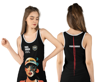 PADEL SAVAGE. LESS GOOD GIRL. MORE GAME FACE. TANK TOP – Women's Padel Tank Top, product view 4 by Bad Padel Co
