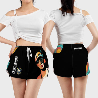PADEL SAVAGE. LESS GOOD GIRL. MORE GAME FACE. – Women's Padel Shorts, product view 3 by Bad Padel Co