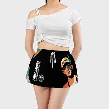 PADEL SAVAGE. LESS GOOD GIRL. MORE GAME FACE. – Women's Padel Shorts, product view 1 by Bad Padel Co