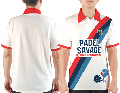 PADEL SAVAGE. NO WARM UP. NO WARNING. POLO SHIRT – Men's Padel Polo Shirt, product view 4 by Bad Padel Co