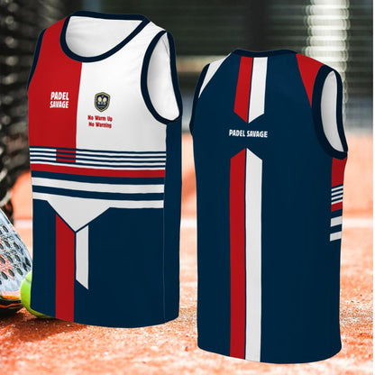 PADEL SAVAGE - NO WARM UP, NO WARNING - Sleeveless Tank Top – Men's Padel Tank Top, product view 2 by Bad Padel Co