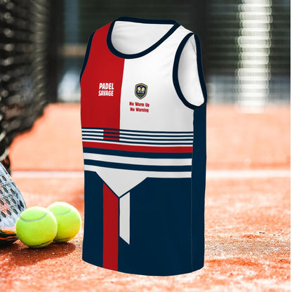 PADEL SAVAGE - NO WARM UP, NO WARNING - Sleeveless Tank Top – Men's Padel Tank Top, product view 1 by Bad Padel Co