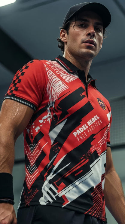 PADEL REBEL - POLE POSITION / POLO LIGHTWEIGHT – Men's Padel Polo Shirt, product view 2 by Bad Padel Co