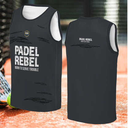 PADEL REBEL - BORN TO SERVE TROUBLE - Sleeveless Tank Top – Men's Padel Tank Top, product view 2 by Bad Padel Co