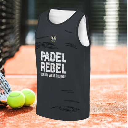 PADEL REBEL - BORN TO SERVE TROUBLE - Sleeveless Tank Top – Men's Padel Tank Top, product view 1 by Bad Padel Co