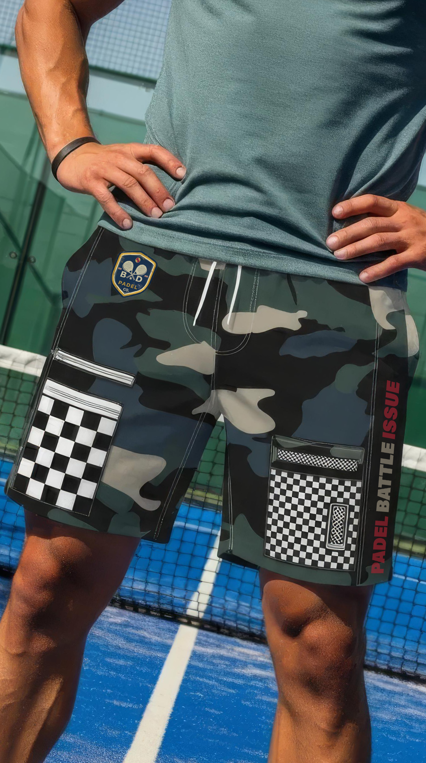PADEL BATTLE ISSUE SHORTS – Men's Padel Shorts, product view 2 by Bad Padel Co