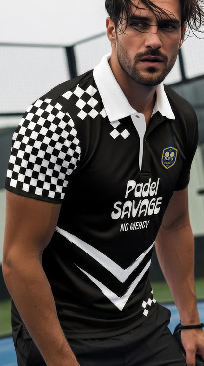 Padel Savage - "No Mercy" Polo – Men's Padel Polo Shirt, product view 2 by Bad Padel Co