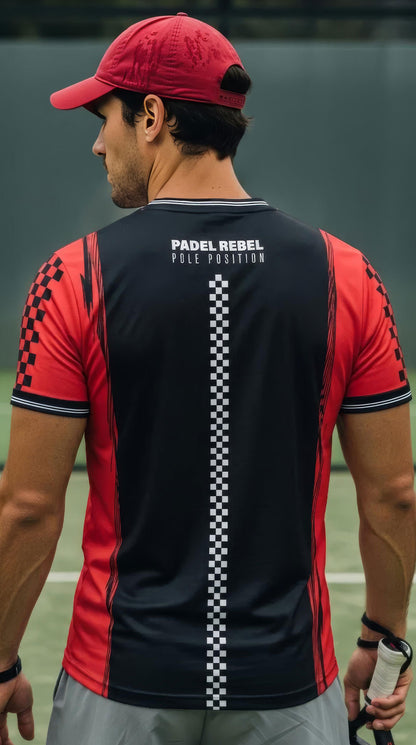 PADEL REBEL - POLE POSITION / V NECK / SLIM CUT – Men's Padel Polo Shirt, product view 2 by Bad Padel Co