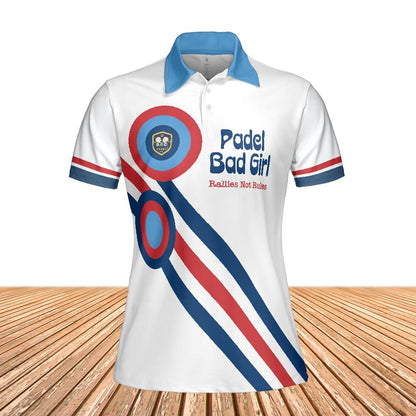 PADEL BAD GIRL - RALLIES NOT RULES - Polo Shirt (Lightweight) – Women's Padel Polo Shirt, product view 2 by Bad Padel Co