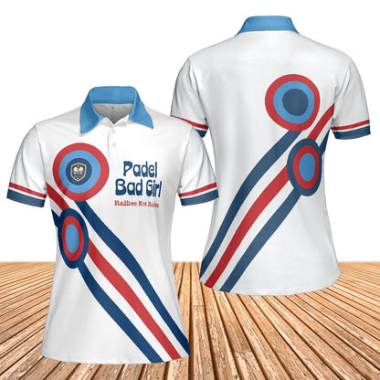 PADEL BAD GIRL - RALLIES NOT RULES - Polo Shirt (Lightweight) – Women's Padel Polo Shirt, product view 4 by Bad Padel Co