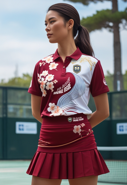 Women's Polo  Shirt. SILK OUTSIDE / SAVAGE INSIDE / KIMONO RANGE / Bad Padel Style.