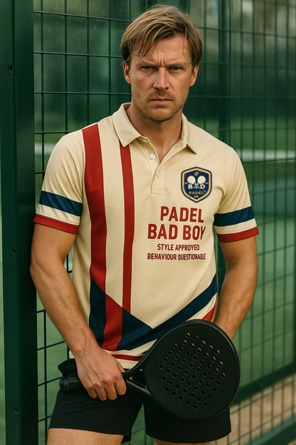 PADEL BAD BOY - STYLE APPROVED. BEHAVIOUR QUESTIONABLE / Polo Shirt – Men's Padel Polo Shirt, product view 2 by Bad Padel Co