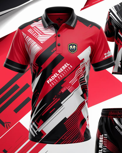 PADEL REBEL - POLE POSITION / POLO LIGHTWEIGHT – Men's Padel Polo Shirt, product view 1 by Bad Padel Co