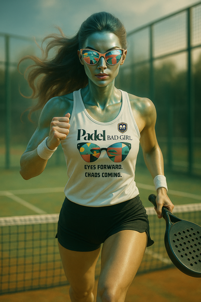 Women's Padel Racerback Tank — Eyes Forward. Chaos Coming. | Bad Padel Co