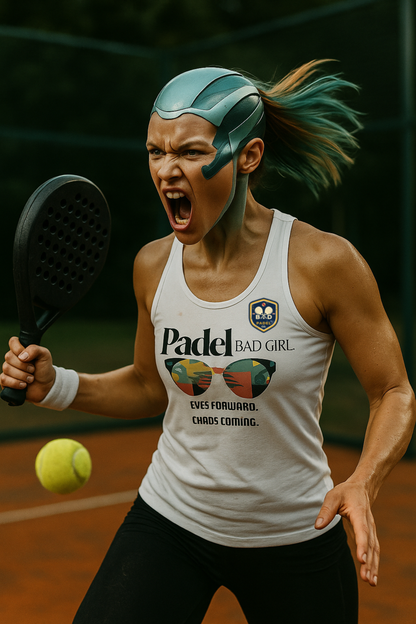 Eyes Forward. Chaos Coming - Padel Racerback Tank. – Women's Padel Tank Top, product view 5 by Bad Padel Co