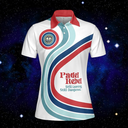 PADEL REBEL - STILL LEARNING / STILL DANGEROUS - Polo Shirt (Lightweight) – Women's Padel Polo Shirt, product view 2 by Bad Padel Co